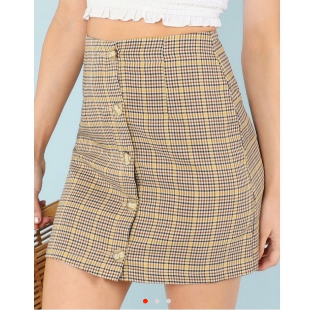 Yellow Plaid Button Down Mini Skirt